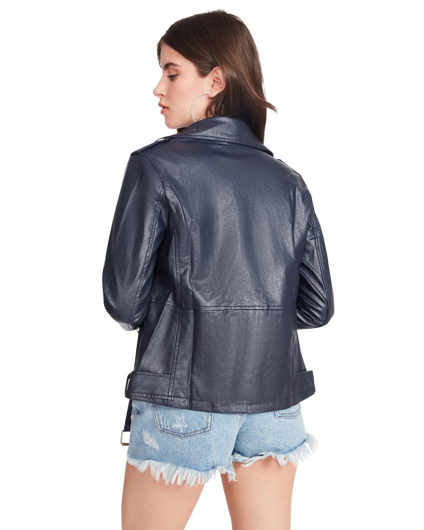 Navy Steve Madden Vegan Leather Women's Jackets | PH 6423NCG